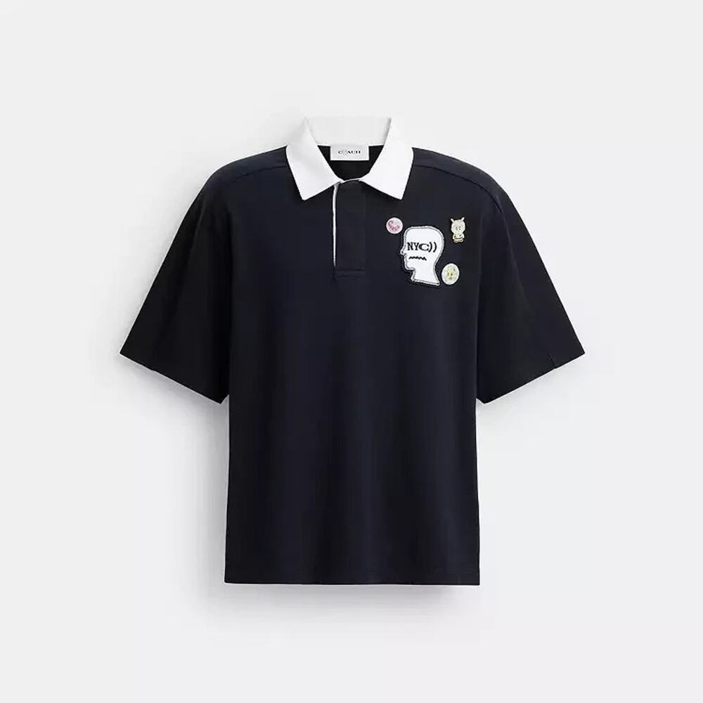 BRAIN DEAD X COACH RUGBY POLO with Pins - Size Large NAVY NWT